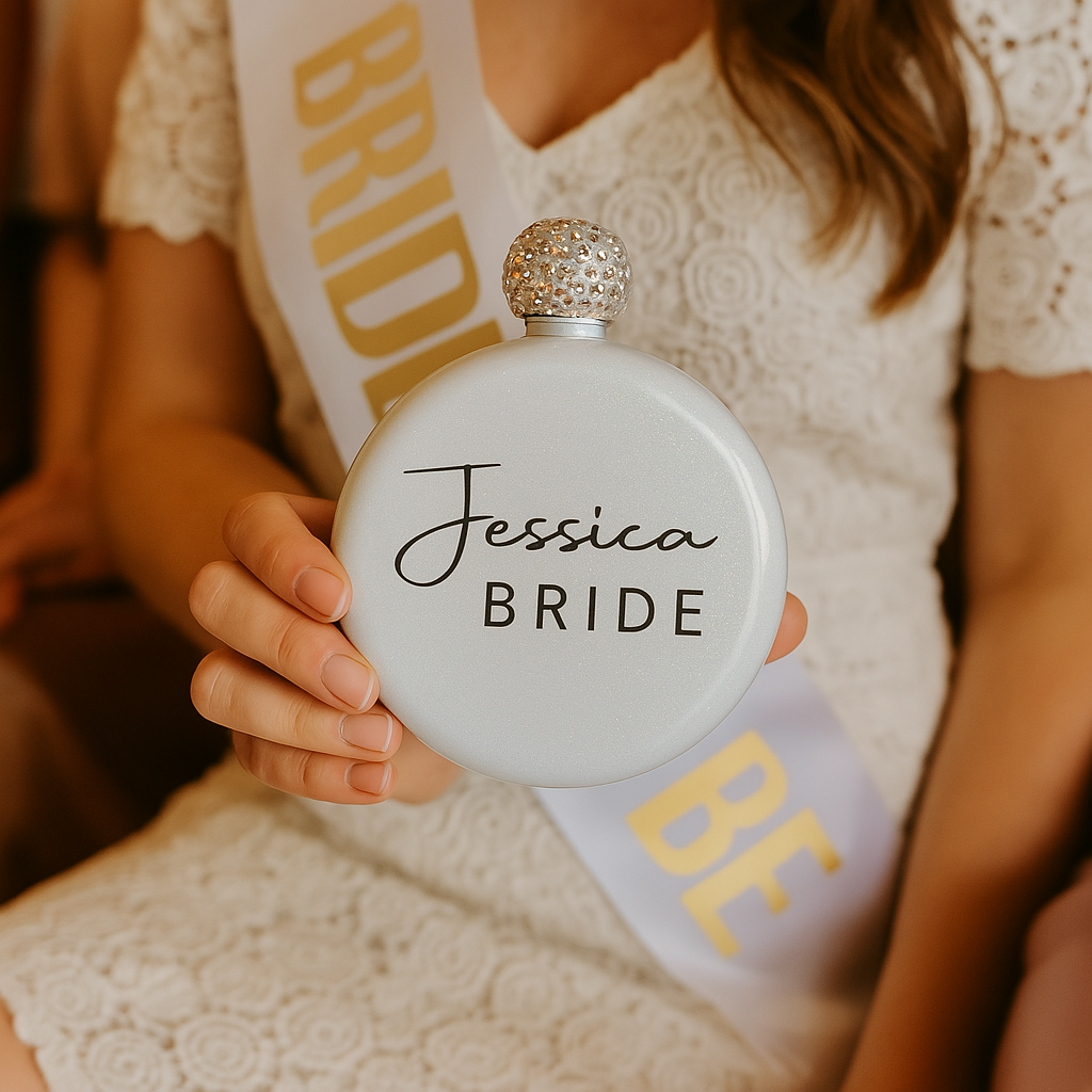 Personalised Glitter Hip Flask – Custom Engraved Wedding Party Gift