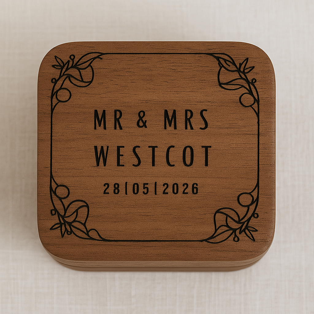 Personalised Wooden Ring Box – Mr & Mrs with Wedding Date