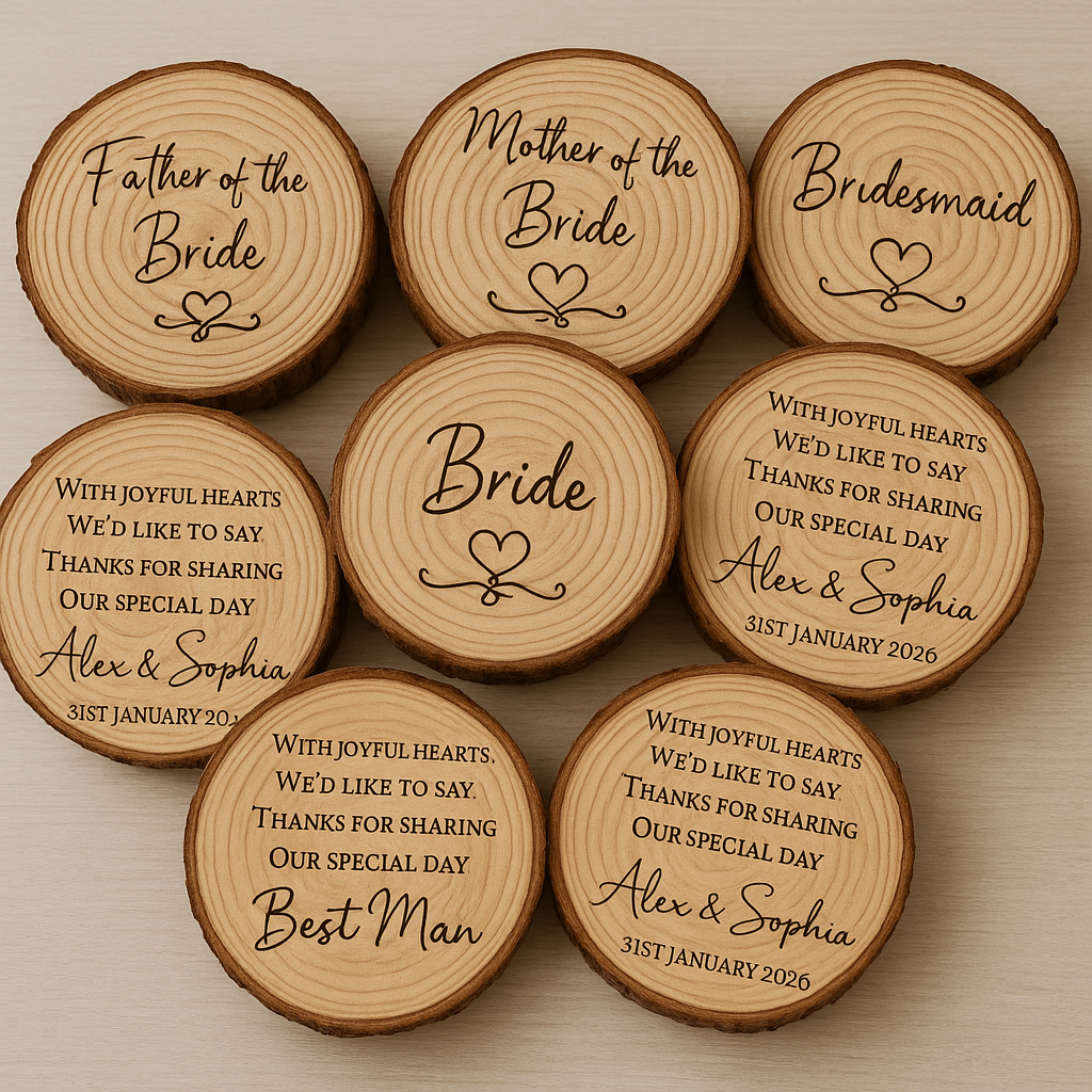 Personalised Natural Wood Log Slice Place Name / Coaster (Single-Sided)