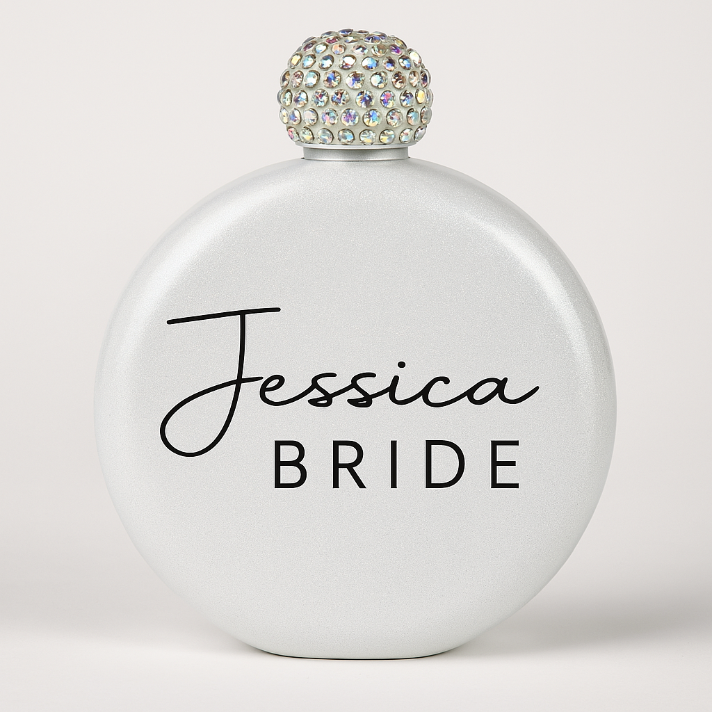 Personalised Glitter Hip Flask – Custom Engraved Wedding Party Gift