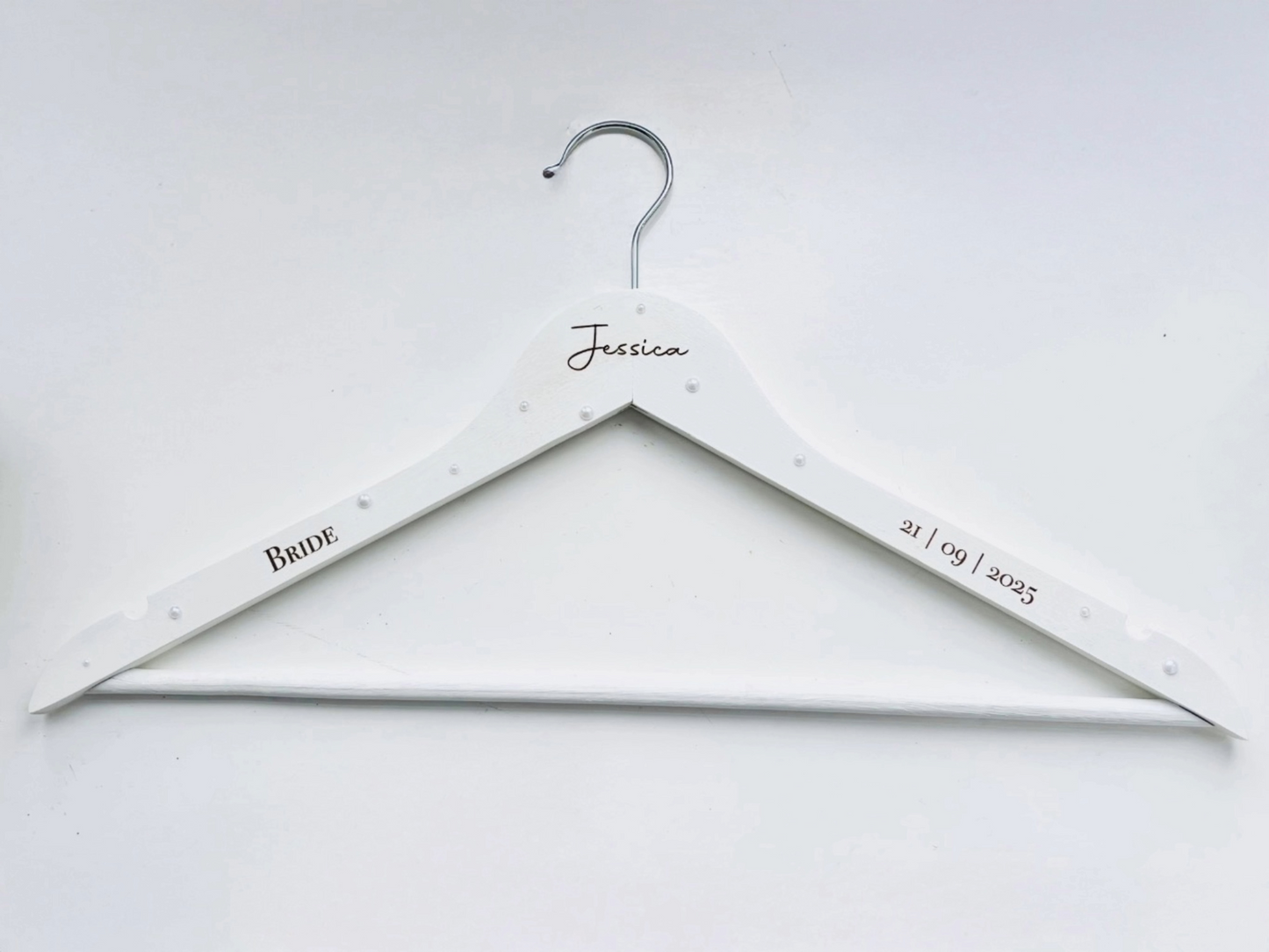 Personalised Wedding Hanger – Engraved Bridal Party Hanger with Shimmer Pearl-Effect Gems