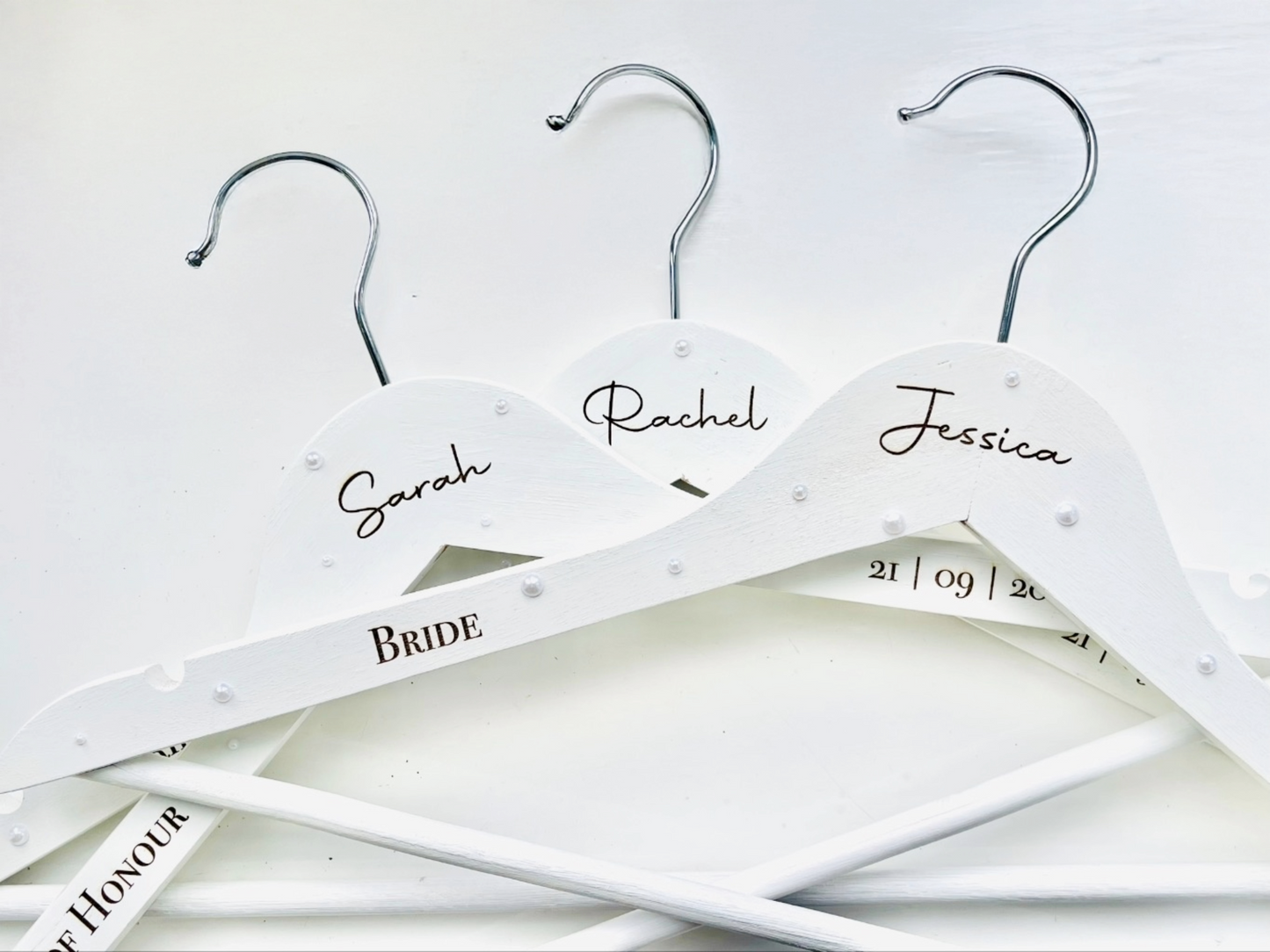 Personalised Wedding Hanger – Engraved Bridal Party Hanger with Shimmer Pearl-Effect Gems