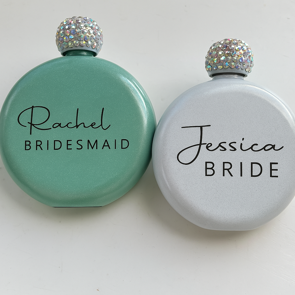 Personalised Glitter Hip Flask – Custom Engraved Wedding Party Gift