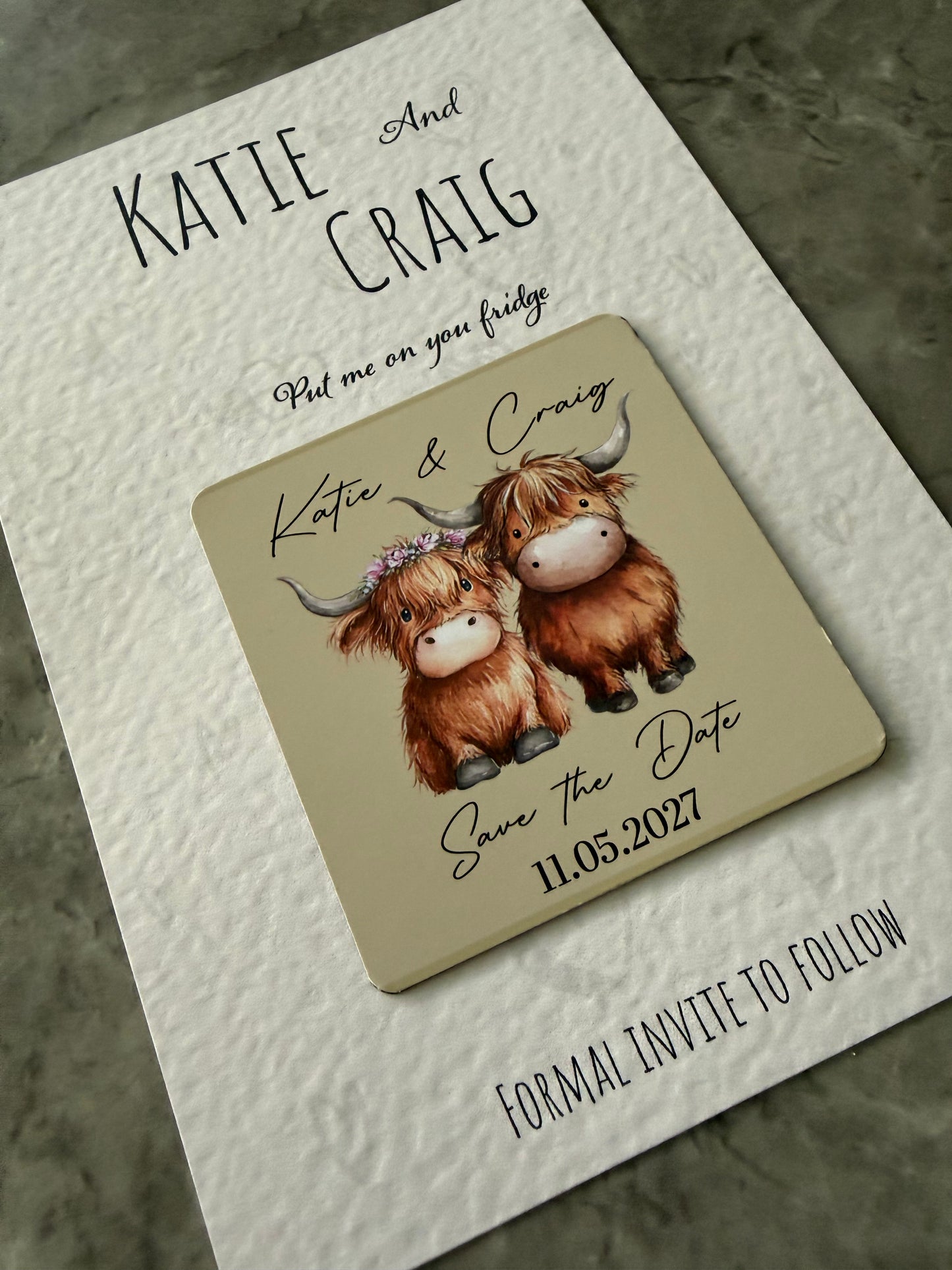Magnetic Save the Date – Highland Cow Design