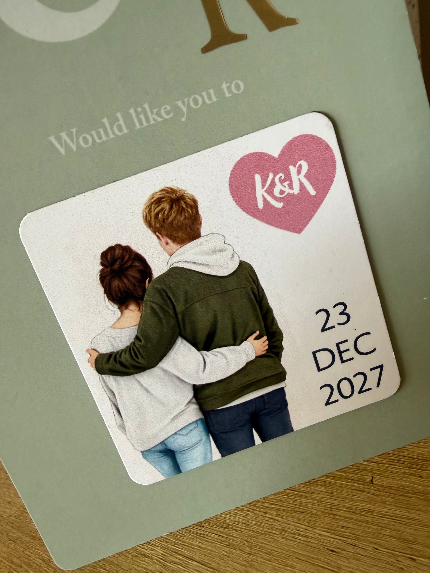 Magnetic personalised cute couple Save the Date