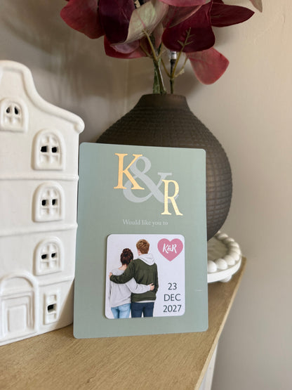 Magnetic personalised cute couple Save the Date