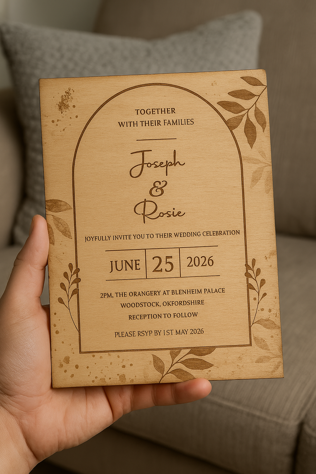 Personalised Wooden Wedding Invitation – 6x4