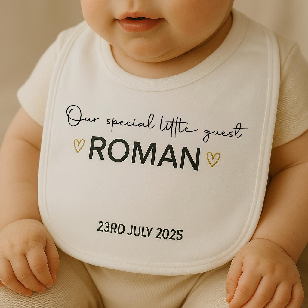 Personalised Baby Bib – “Our Special Little Guest”