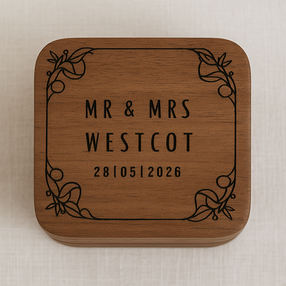 Personalised Wooden Ring Box – Mr & Mrs with Wedding Date