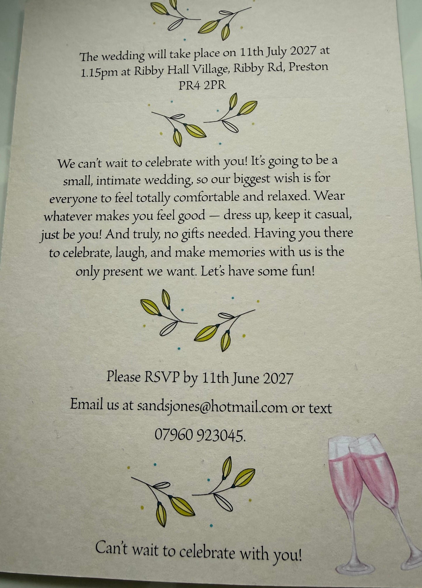 Personalised Wedding Invitation – Hammered Card | Fully Customisable