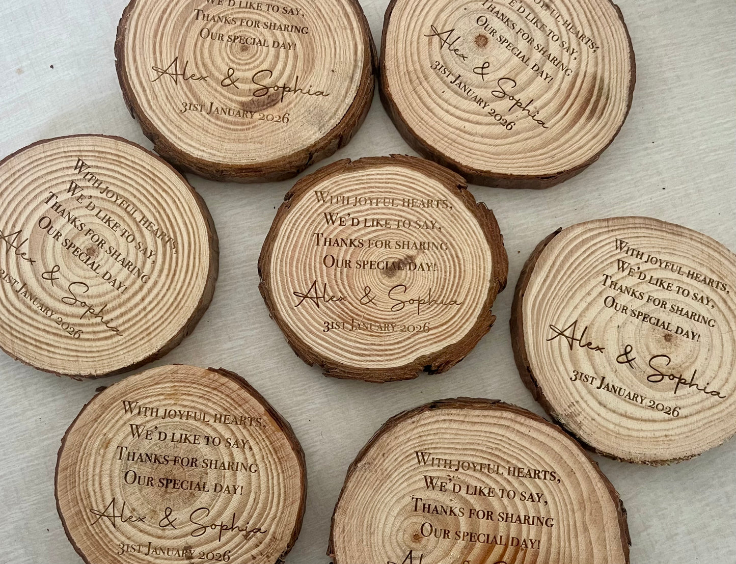 Personalised Natural Wood Log Slice Place Name / Coaster (Double-Sided)