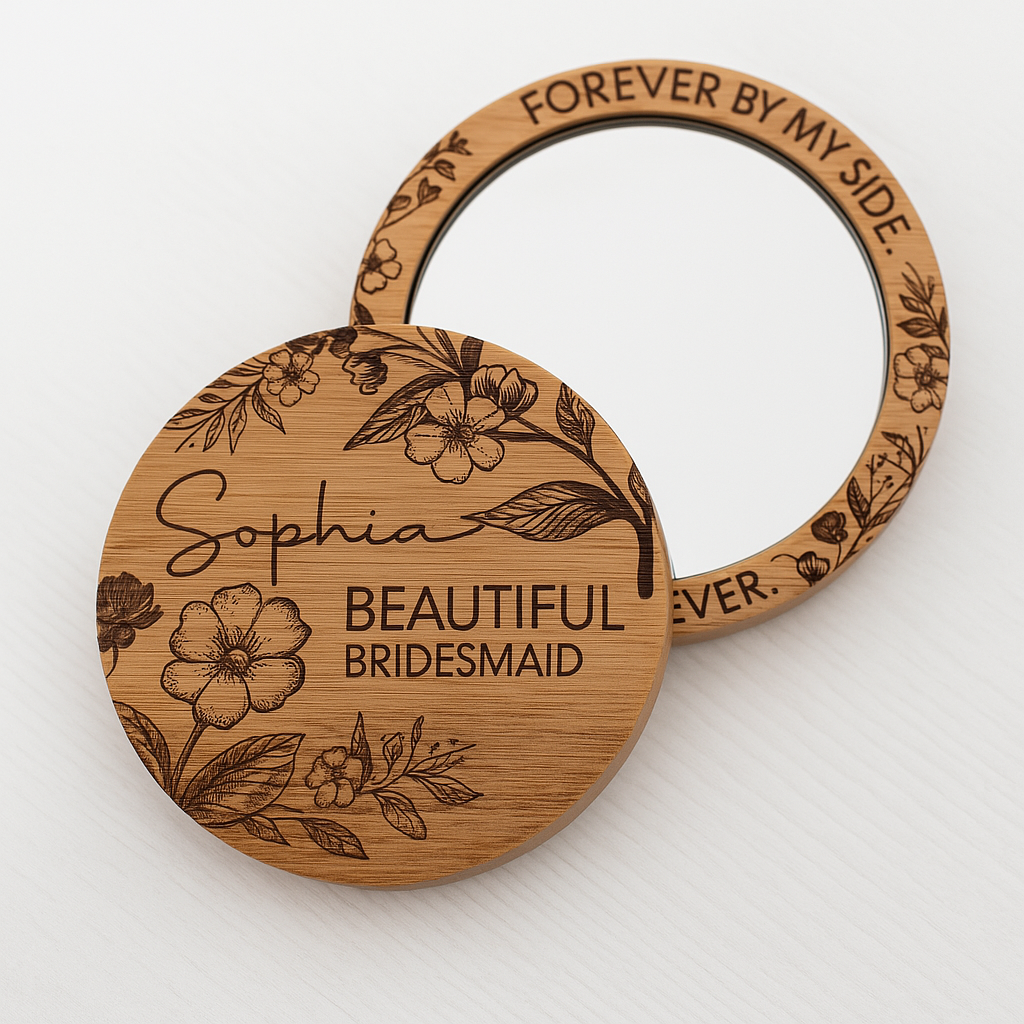 Personalised Bridesmaid Bamboo Compact Mirror -Beautiful Bridesmaid