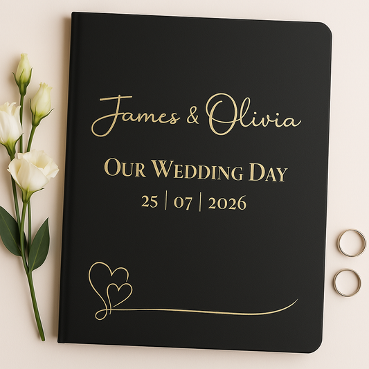 Personalised Wedding Keepsake Book – Black & Muted Gold
