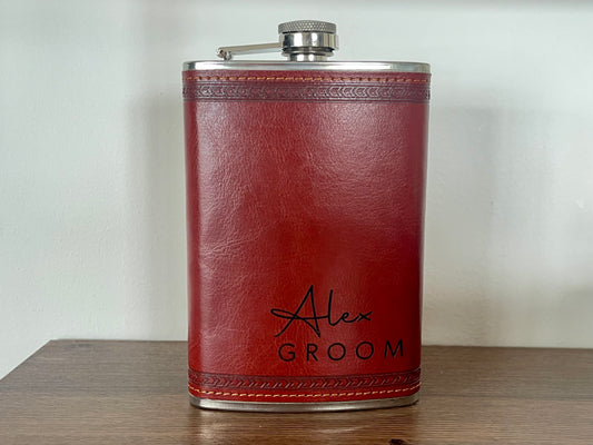 Personalised Leather Hip Flask – Engraved Wedding Party Gift