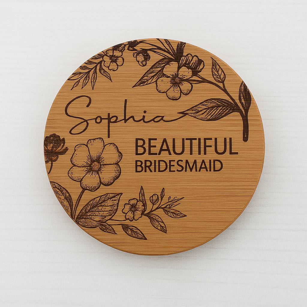 Personalised Bridesmaid Bamboo Compact Mirror -Beautiful Bridesmaid