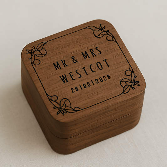 Personalised Wooden Ring Box – Mr & Mrs with Wedding Date