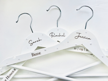 Personalised Wedding Hanger – Engraved Bridal Party Hanger with Shimmer Pearl-Effect Gems