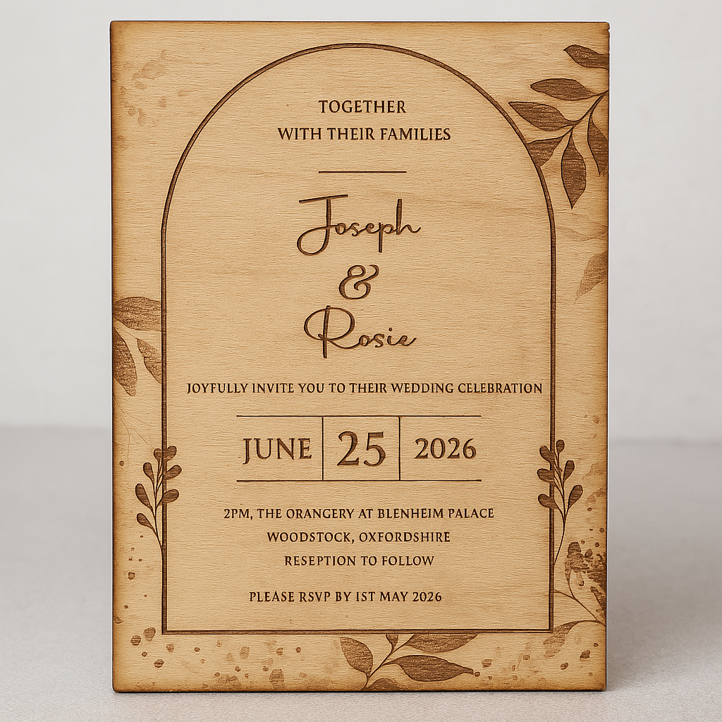 Personalised Wooden Wedding Invitation – 6x4