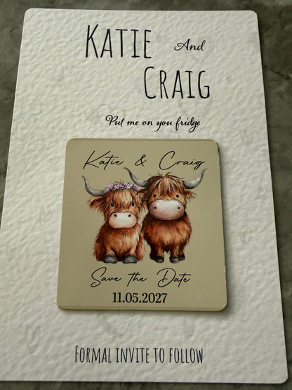 Magnetic Save the Date – Highland Cow Design