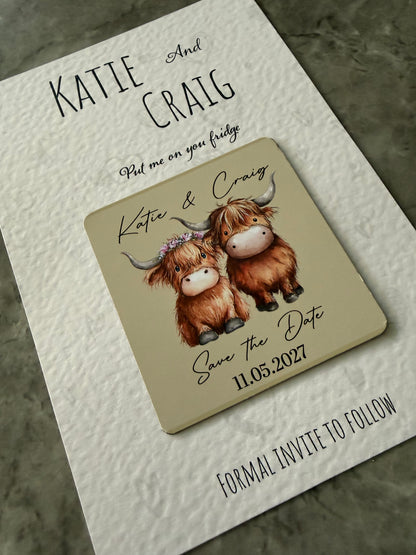 Magnetic Save the Date – Highland Cow Design
