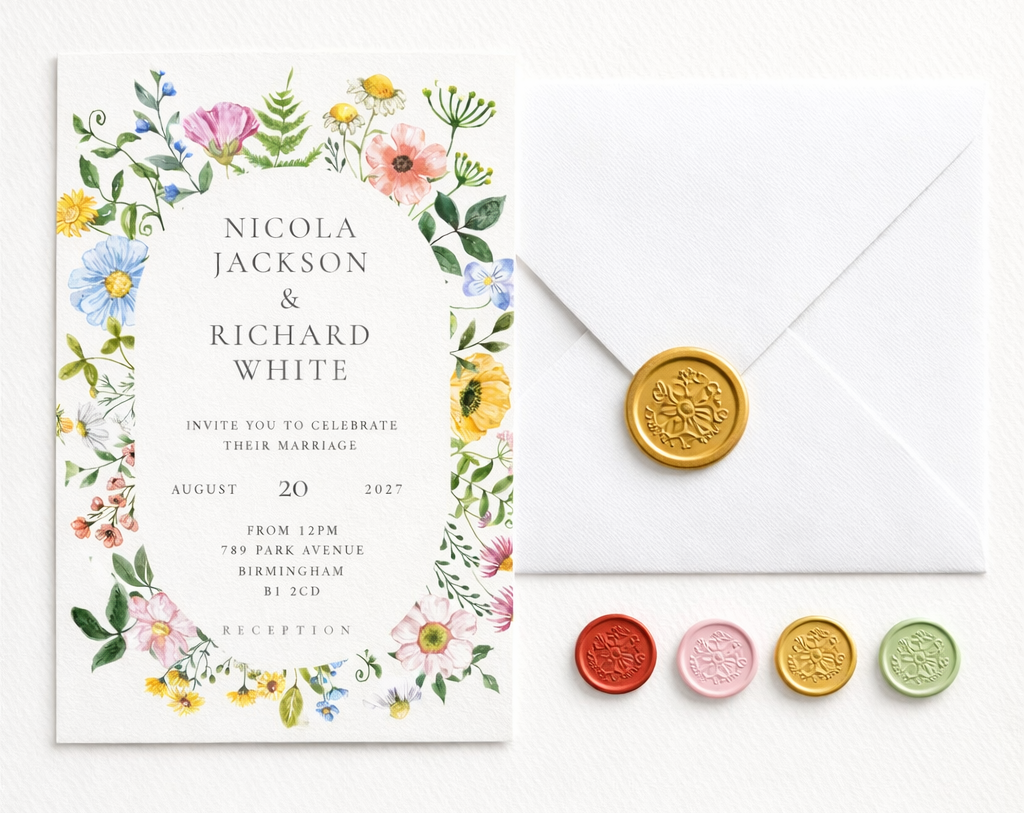Wildflower Wedding Invitation with Wax Seal Envelope
