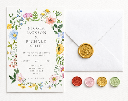 Wildflower Wedding Invitation with Wax Seal Envelope